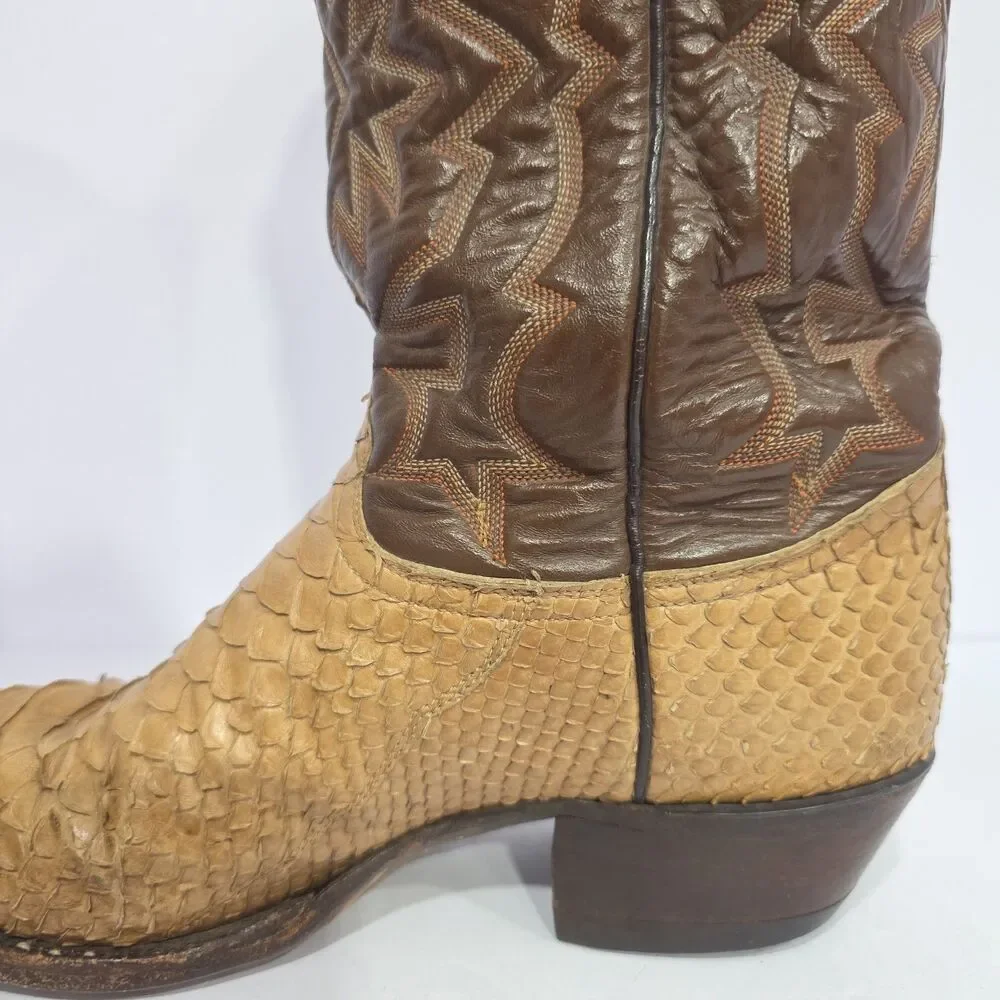 Tony Lama Boots Size 8D Black Label Genuine Python Snake Skin Cowboy Men EXOTIC